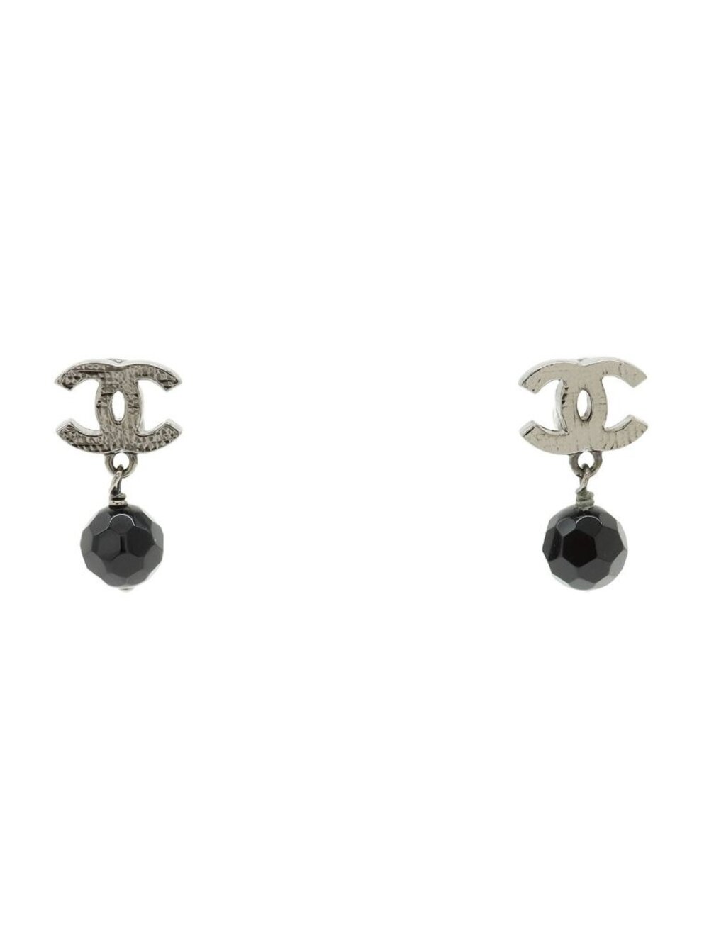 Chanel CC Logo Swingearrings Metal Black Stone Gun Metallic 09 Earrings